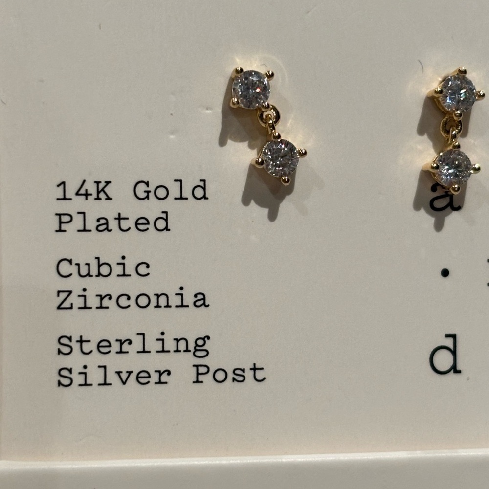 A new day 14k gold plated cubic zirconia simple earrings